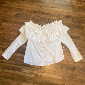 Opening Ceremony White Off Shoulder Ruffle Blouse, 4